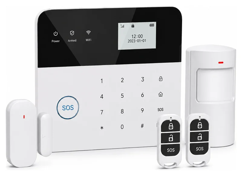 Kit de alarme com central, sensor de presença, sensor de abertura e controles